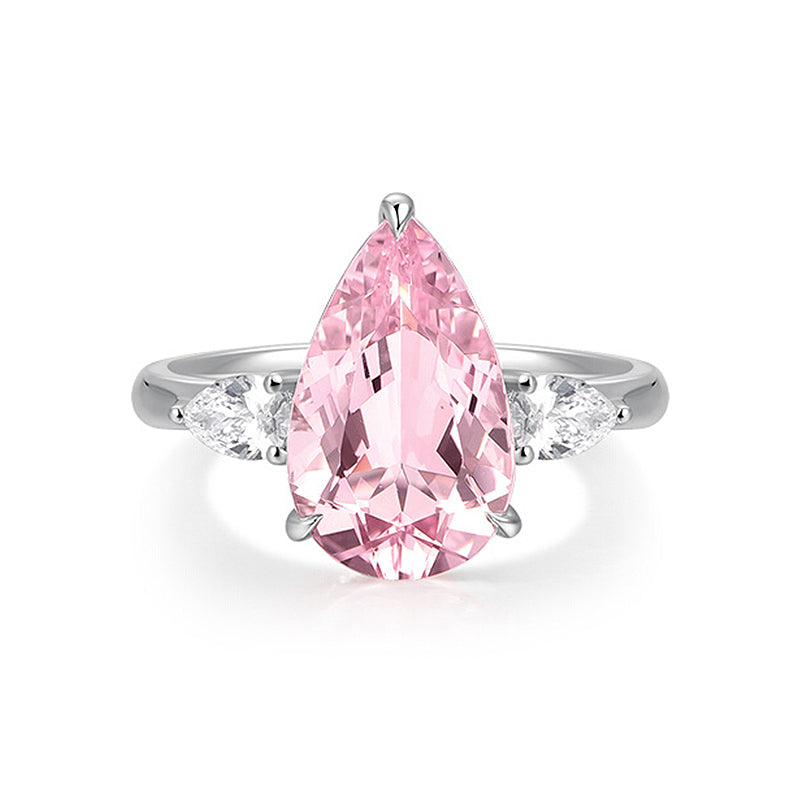 4.8ct Pink Morganite Pear-Cut 18k White Gold Ring with Diamonds