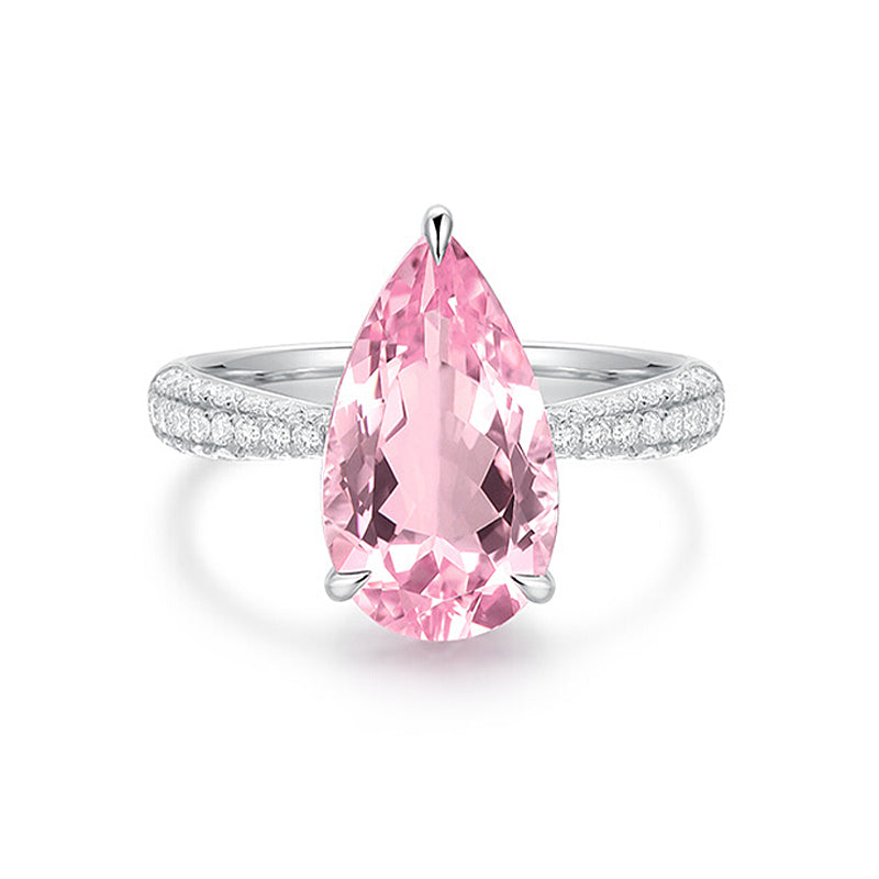 3.4ct Pink Morganite White 18k Gold Ring with Half-Band Diamonds