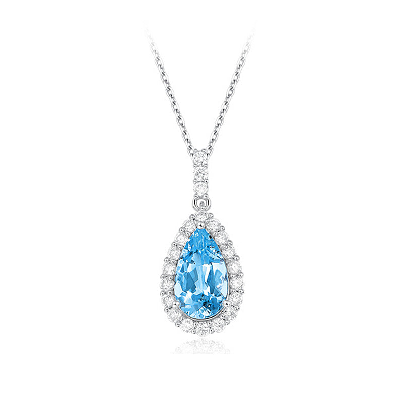 1.5ct Natural Aquamarine White 18k Gold Pendant Necklace with Diamonds