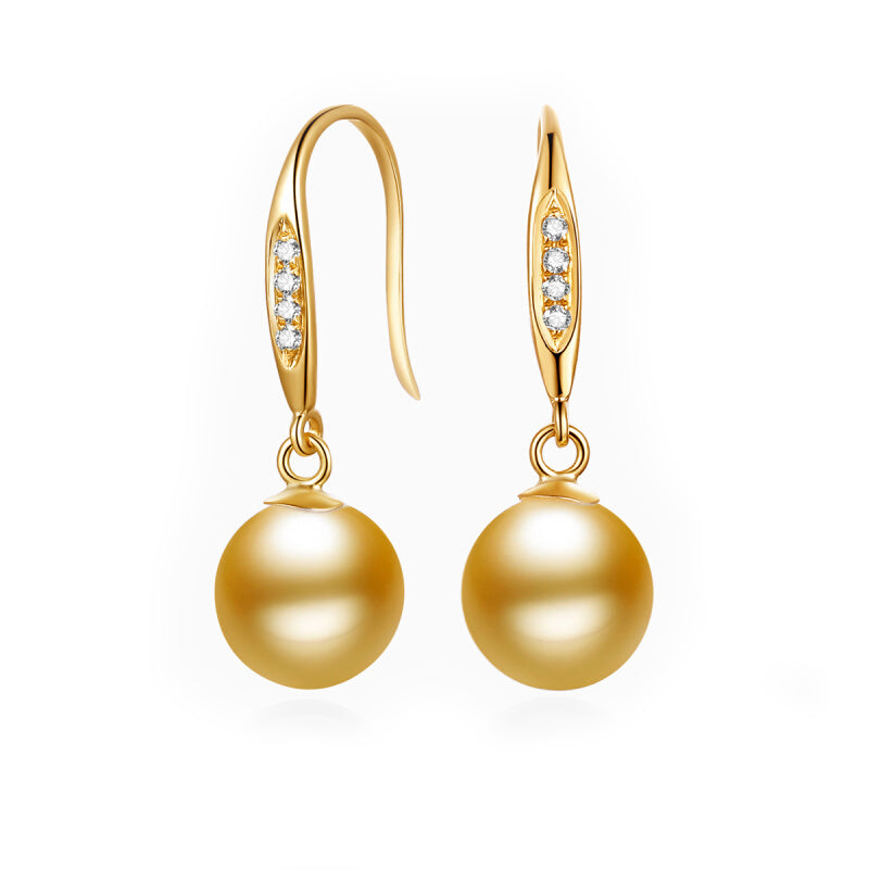 Nanyang Golden and Tahitian Black Sea Pearl 18k Gold Drop Earrings