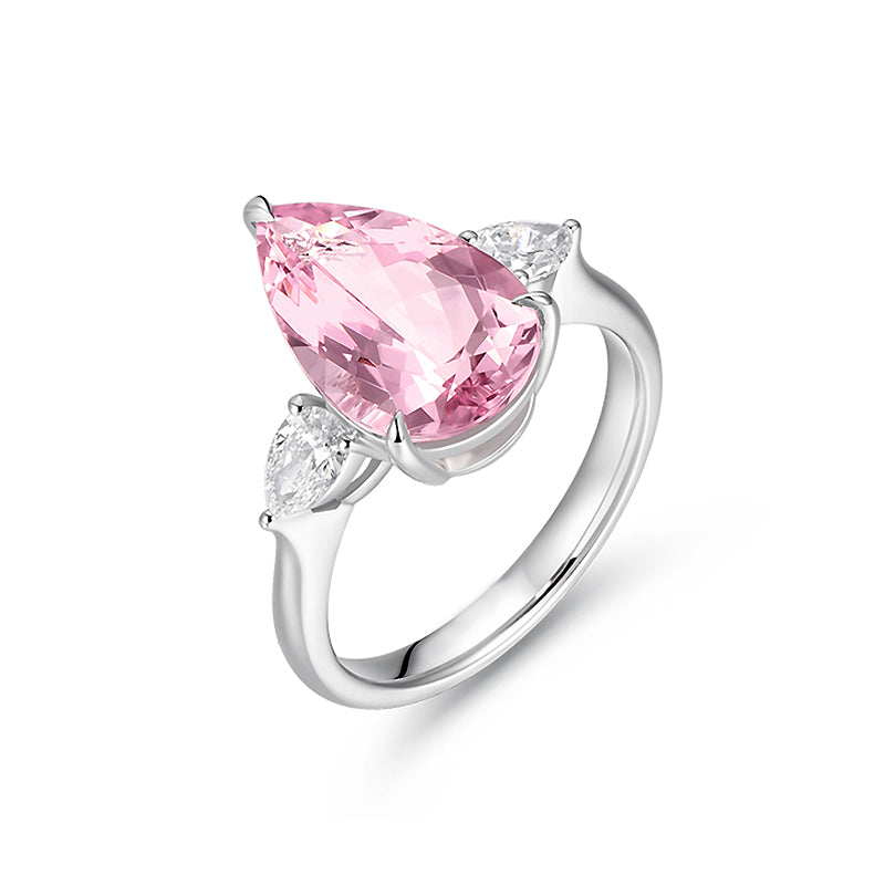 4.8ct Pink Morganite Pear-Cut 18k White Gold Ring with Diamonds