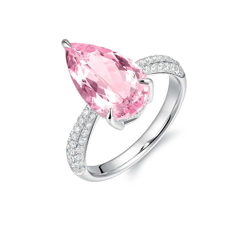 3.4ct Pink Morganite White 18k Gold Ring with Half-Band Diamonds