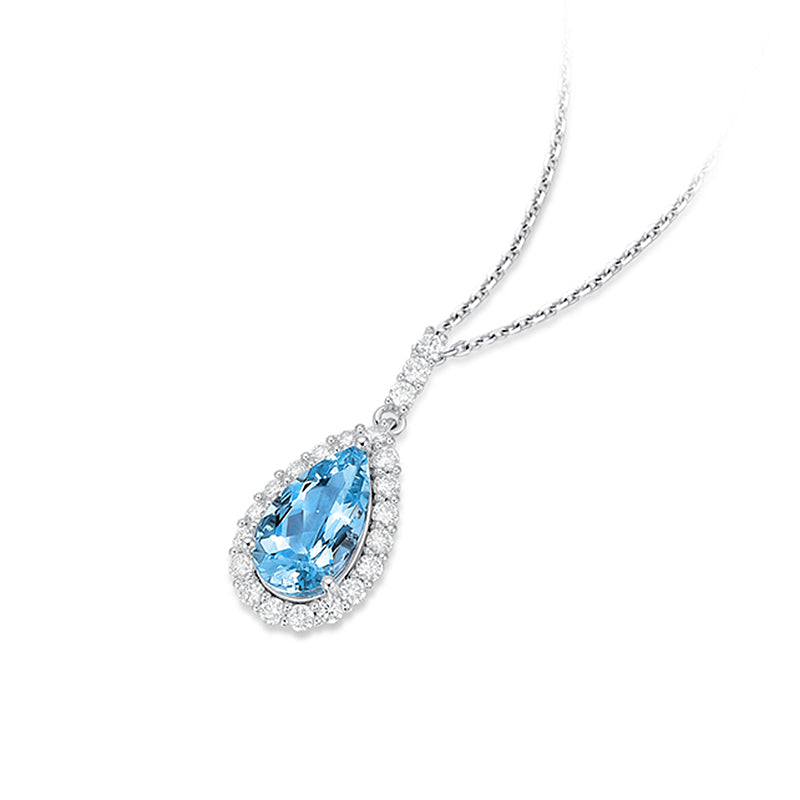1.5ct Natural Aquamarine White 18k Gold Pendant Necklace with Diamonds