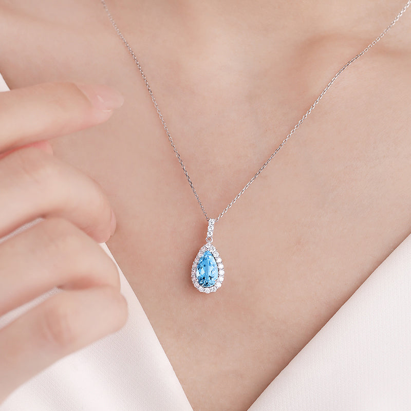 1.5ct Natural Aquamarine White 18k Gold Pendant Necklace with Diamonds