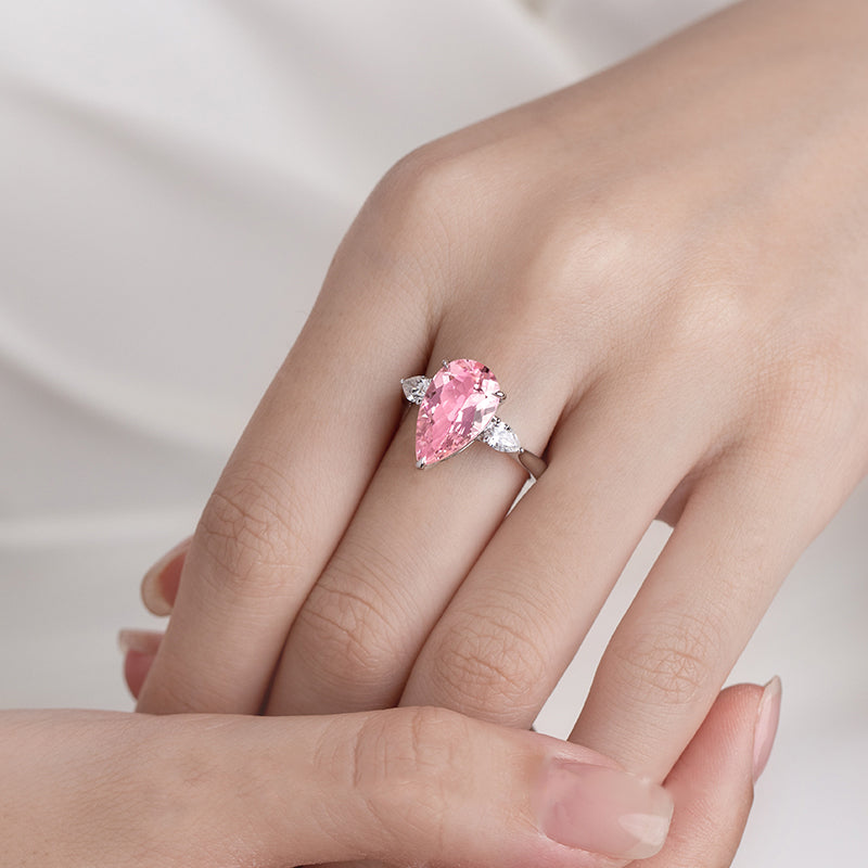 4.8ct Pink Morganite Pear-Cut 18k White Gold Ring with Diamonds
