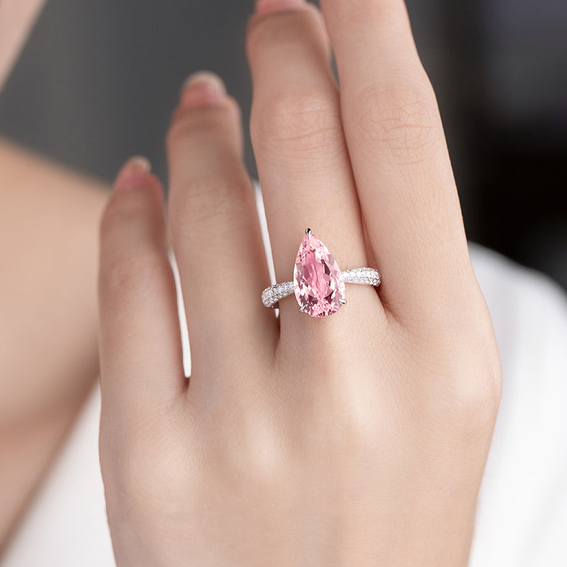 3.4ct Pink Morganite White 18k Gold Ring with Half-Band Diamonds