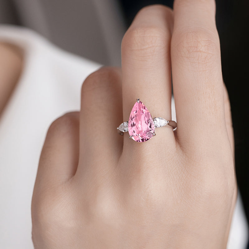 4.8ct Pink Morganite Pear-Cut 18k White Gold Ring with Diamonds