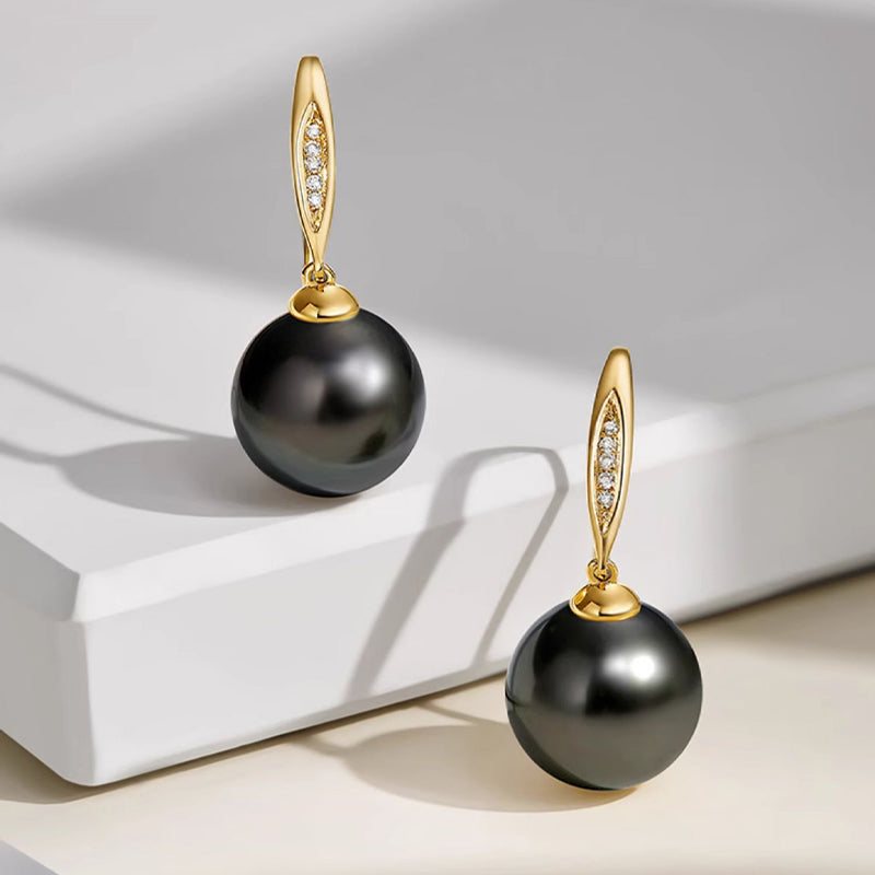 Nanyang Golden and Tahitian Black Sea Pearl 18k Gold Drop Earrings