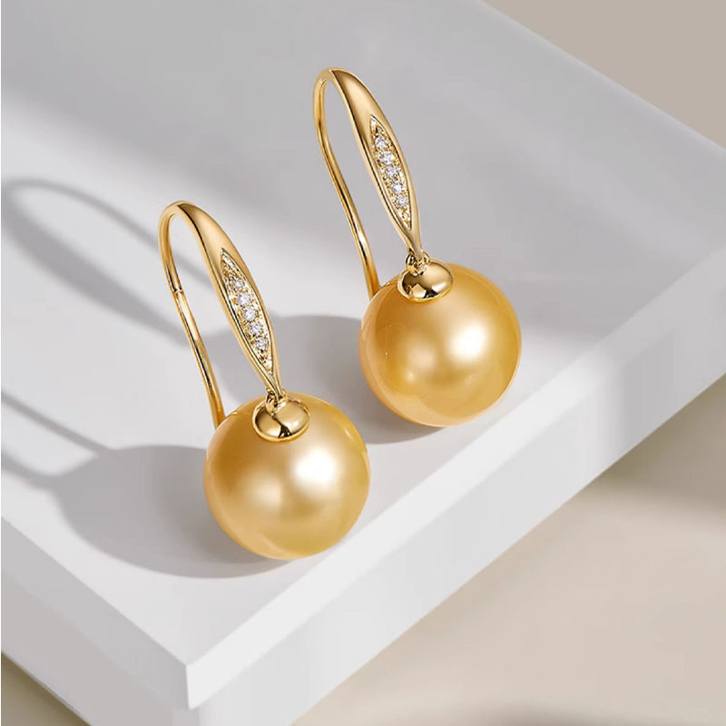 Nanyang Golden and Tahitian Black Sea Pearl 18k Gold Drop Earrings