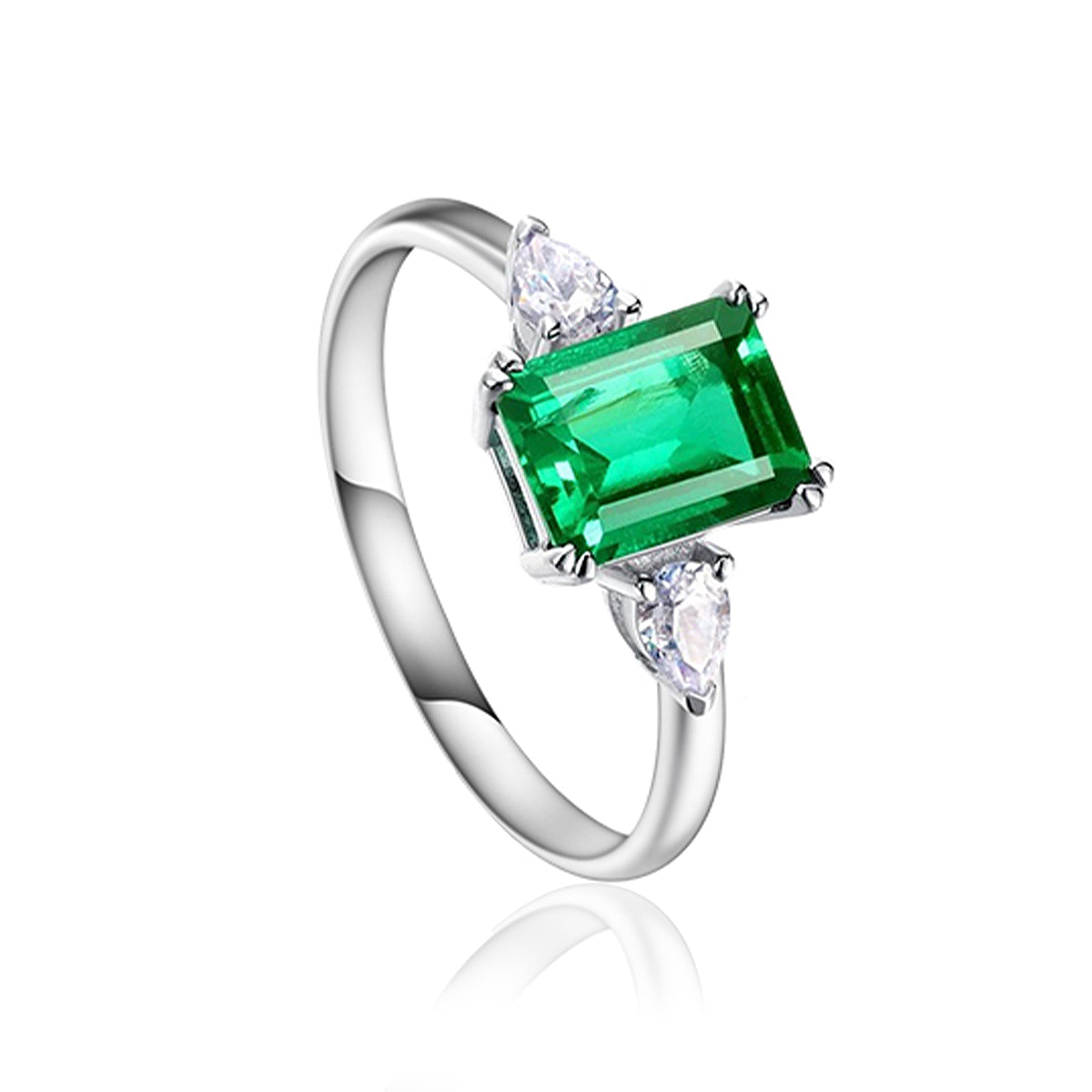 3ct Lab-Created Emerald 18k White Gold Three Stone Ring