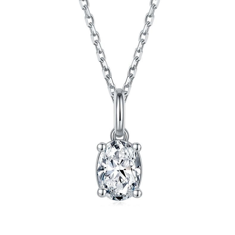 18k Gold Necklace with Oval 2ct Lab-Created Diamond
