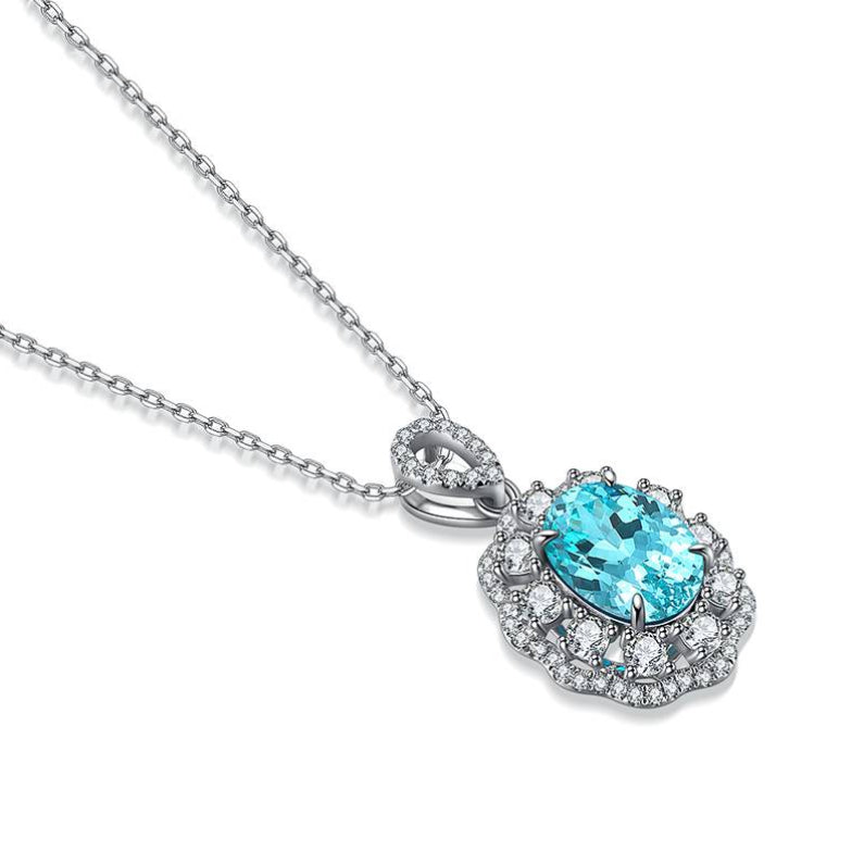 925 Silver Necklace with 3ct Lab-Created Paraíba Tourmaline