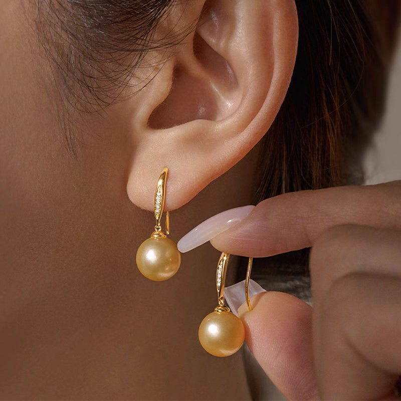Nanyang Golden and Tahitian Black Sea Pearl 18k Gold Drop Earrings