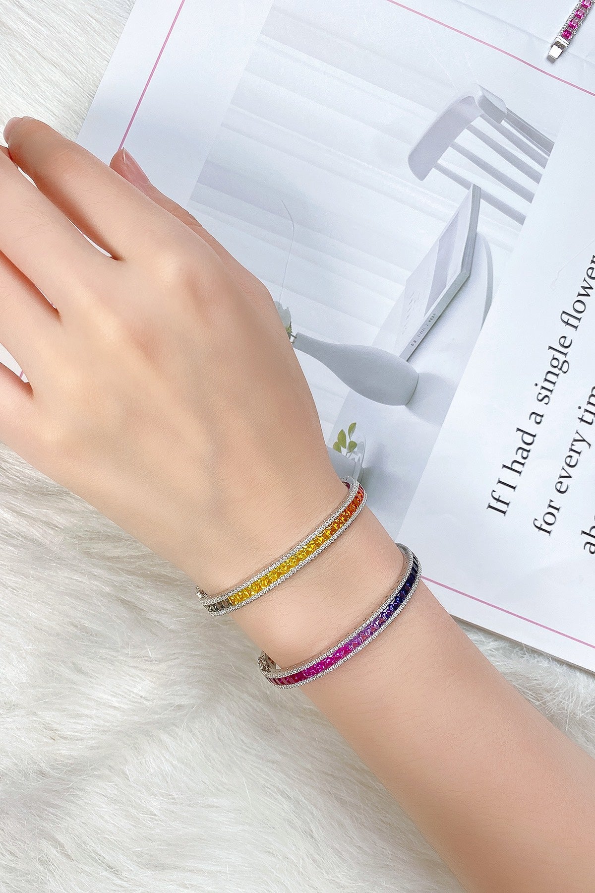 925 Silver Bracelet with Lab-Created Rainbow Sapphires