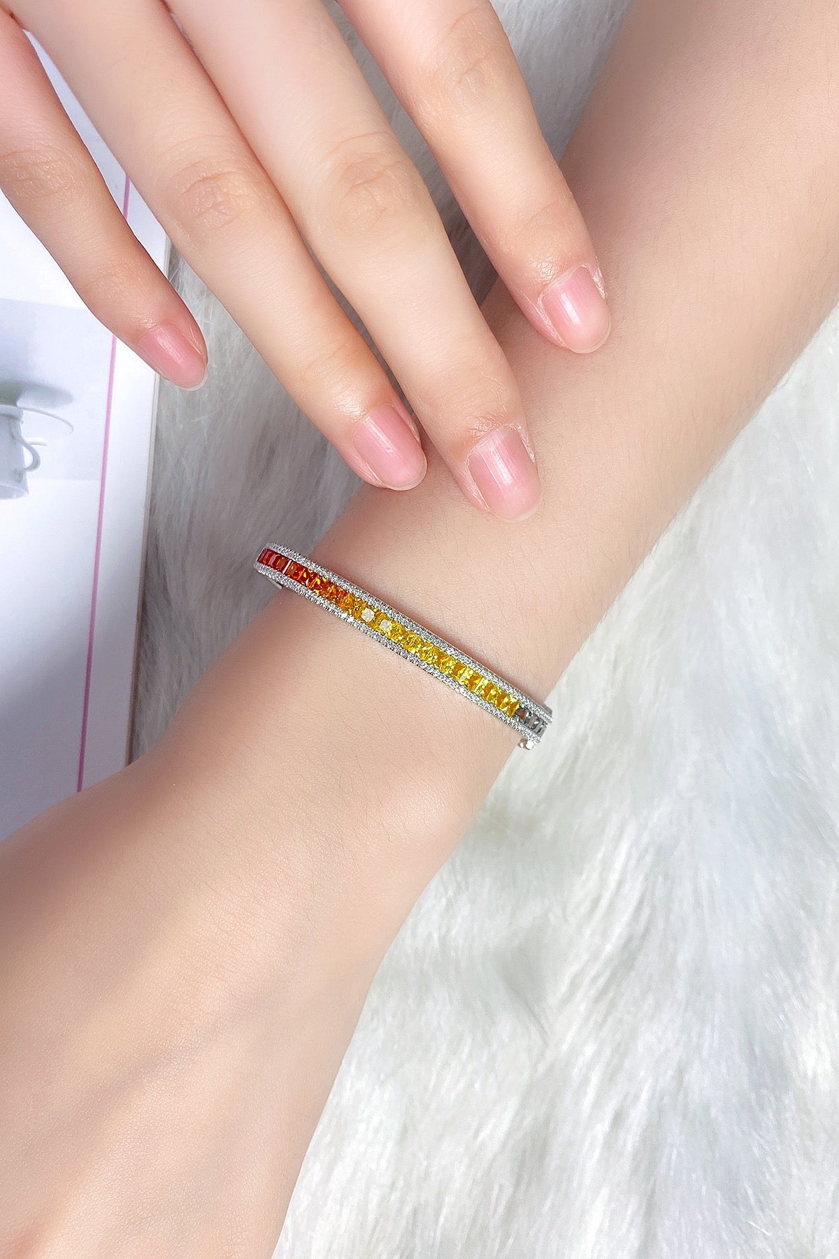 925 Silver Bracelet with Lab-Created Rainbow Sapphires