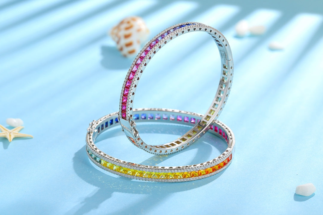 925 Silver Bracelet with Lab-Created Rainbow Sapphires
