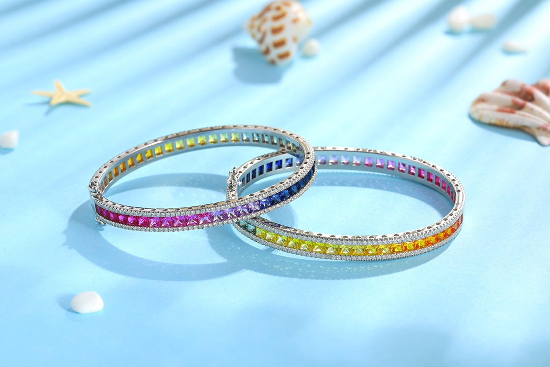 925 Silver Bracelet with Lab-Created Rainbow Sapphires