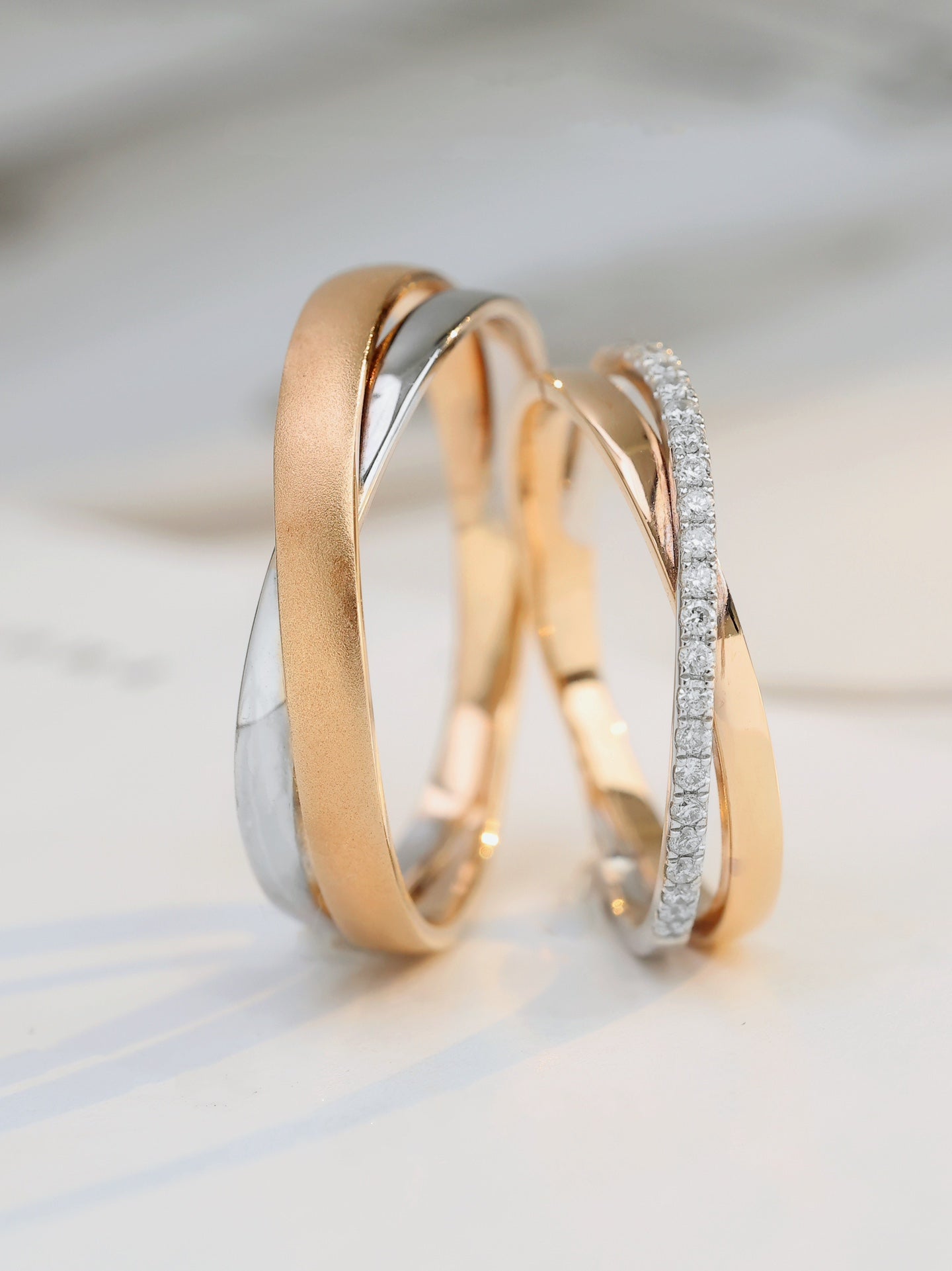 18k Gold Wedding Ring Pair with Diamonds