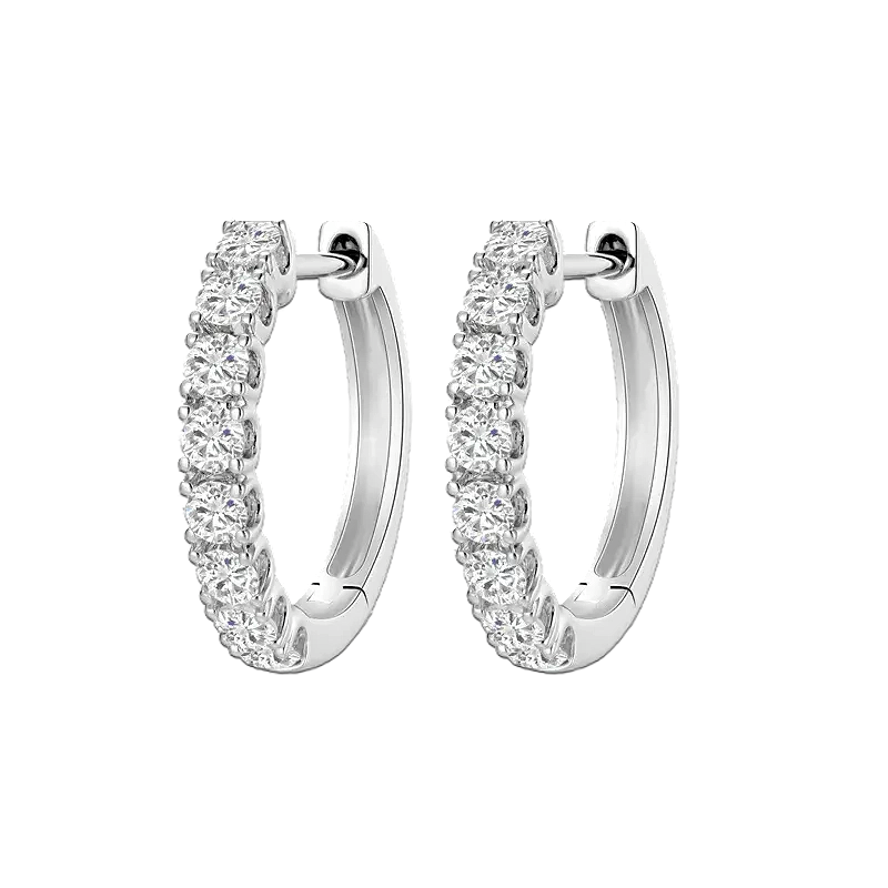 18k White Gold Lab-Created Diamond Hoop Earrings