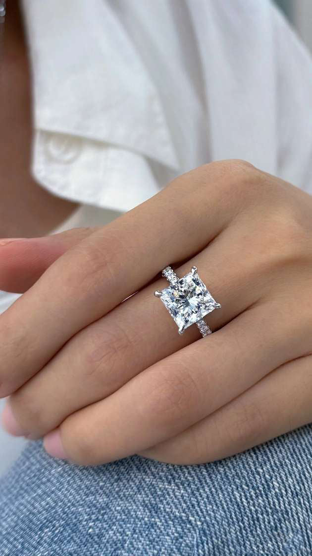 5ct Lab-Created Diamond Princess-Cut Solitaire 18k Gold Ring