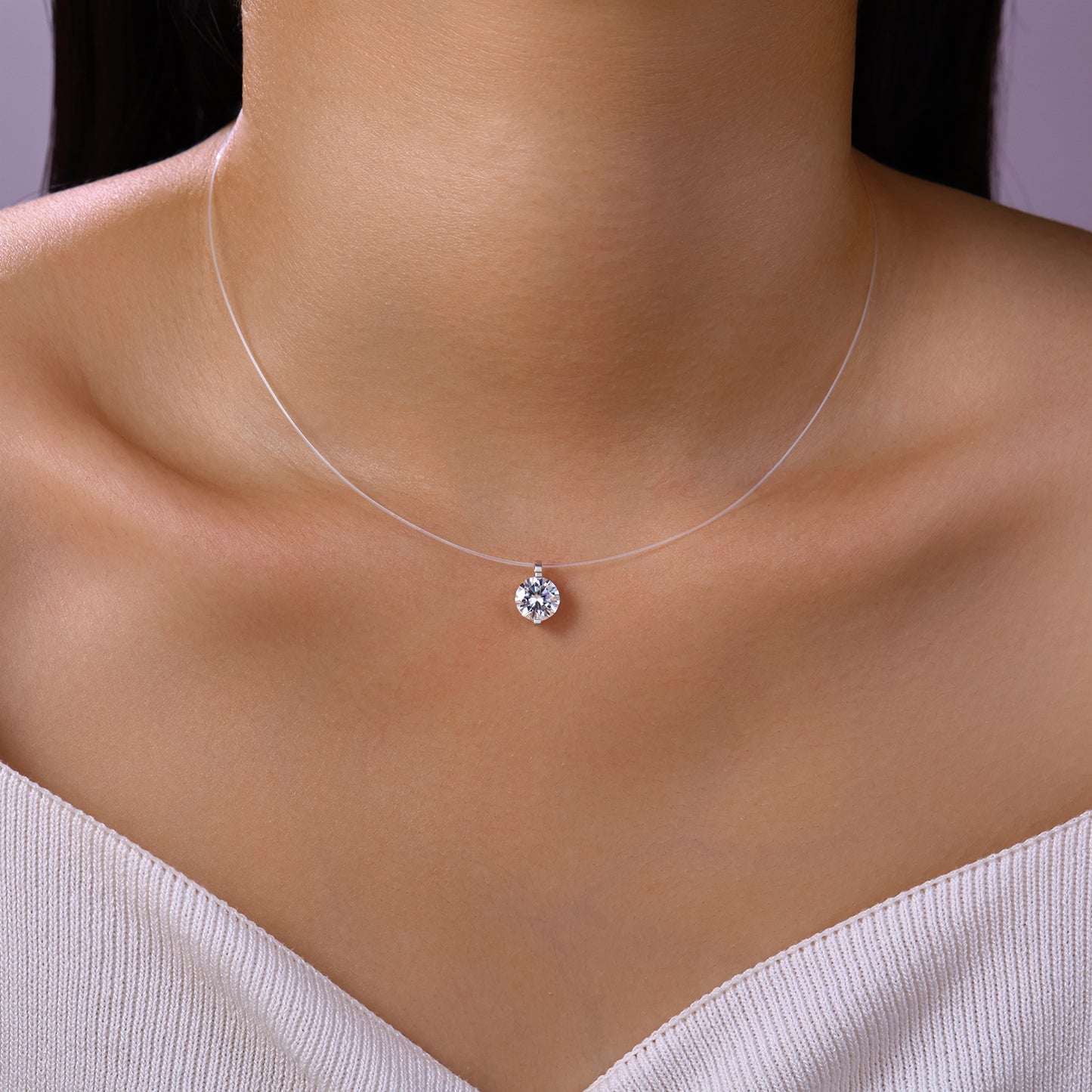 Moissanite 925 Silver covered with White 18k Gold Pendant Necklace
