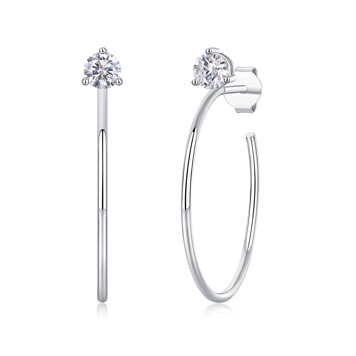 White 18k Gold covered 925 Silver Hoop Earrings with 0.6ct Moissanites