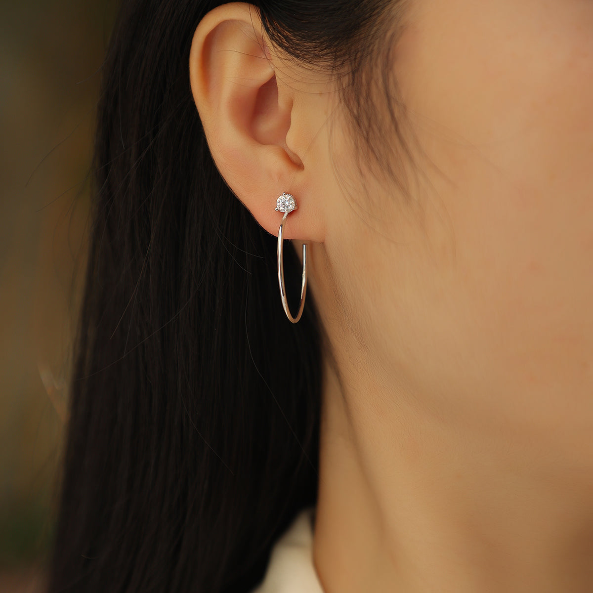 White 18k Gold covered 925 Silver Hoop Earrings with 0.6ct Moissanites