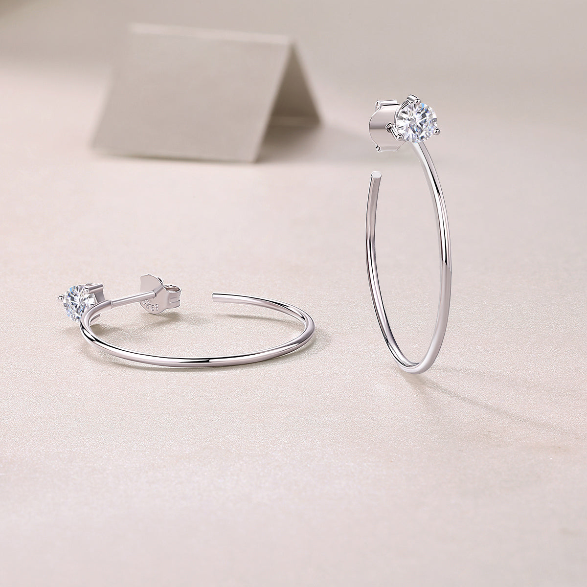 White 18k Gold covered 925 Silver Hoop Earrings with 0.6ct Moissanites