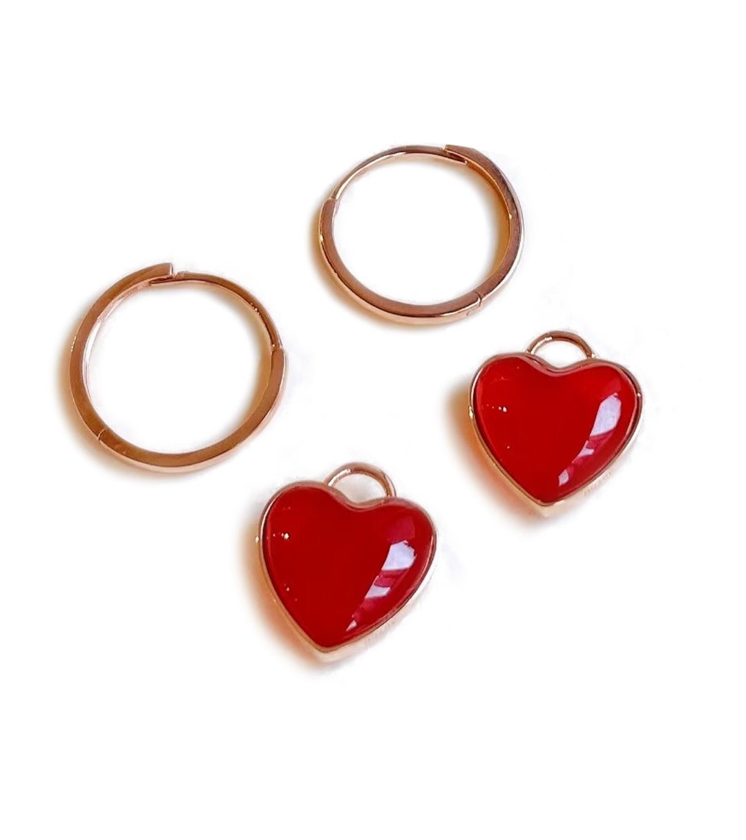 18k Gold Agate Love Heart Earrings