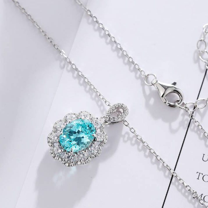 925 Silver Necklace with 3ct Lab-Created Paraíba Tourmaline