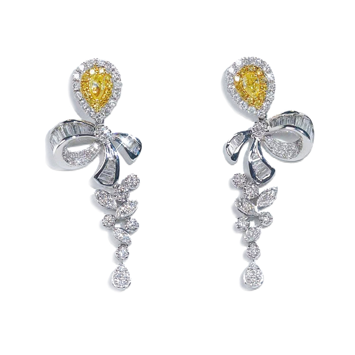 1.2ct Natural Yellow Diamond Bow Drop Earrings
