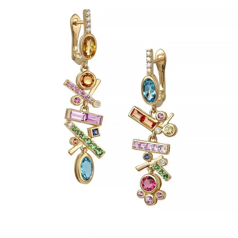 18k Gold-Covered 925 Silver Firework Dangle Earrings with Lab-Created Sapphires