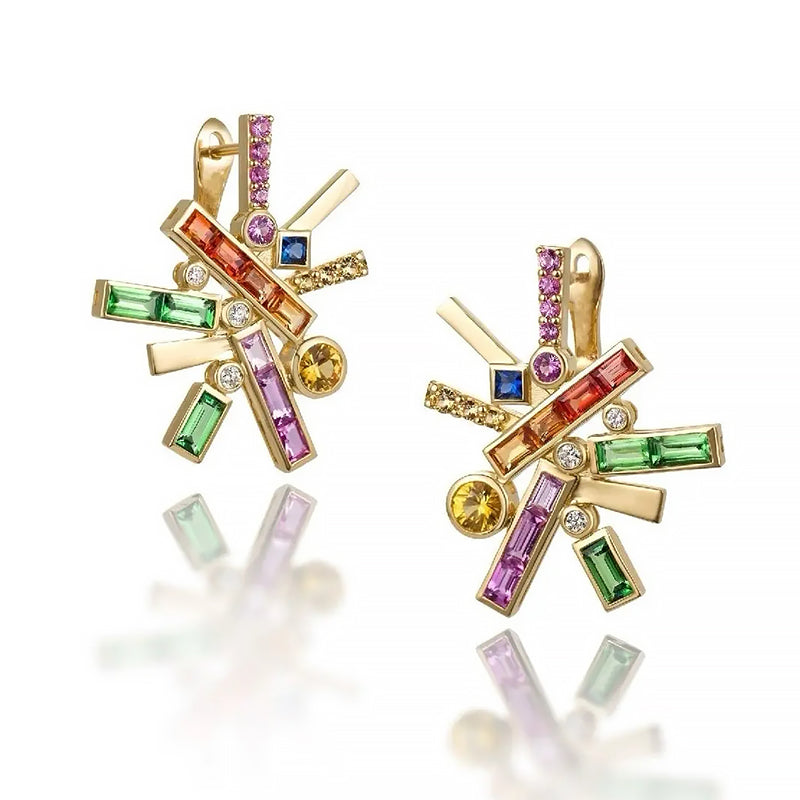 18k Gold-Covered 925 Silver Firework Earstuds with Lab-Created Sapphires