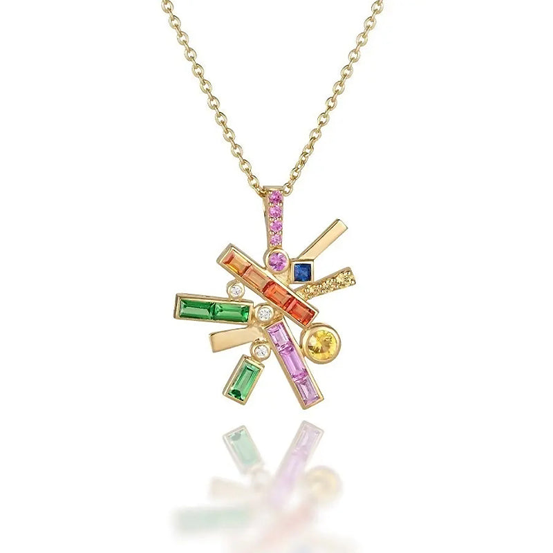 18k Gold-Covered 925 Silver Firework Necklace with Lab-Created Sapphires