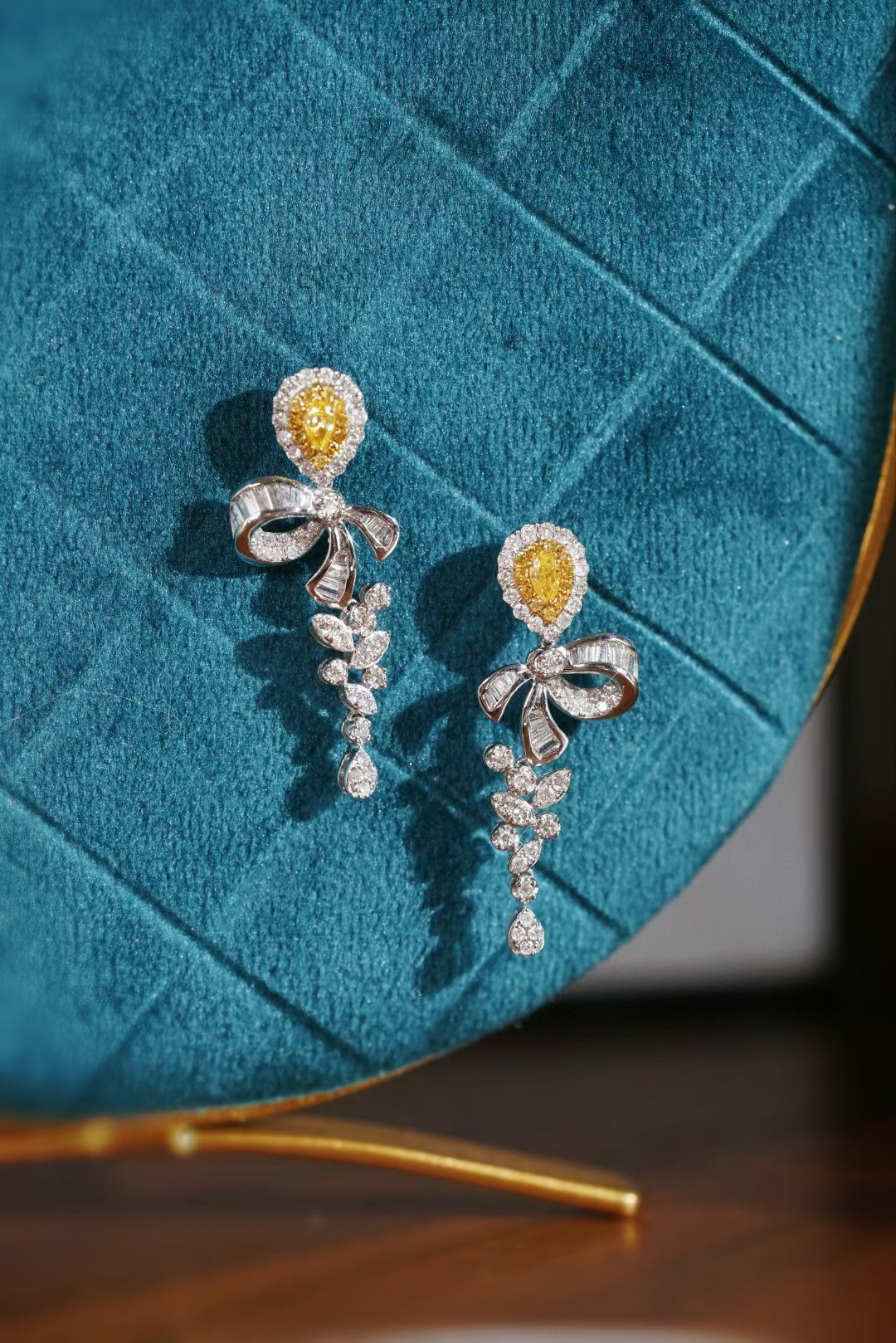 1.2ct Natural Yellow Diamond Bow Drop Earrings