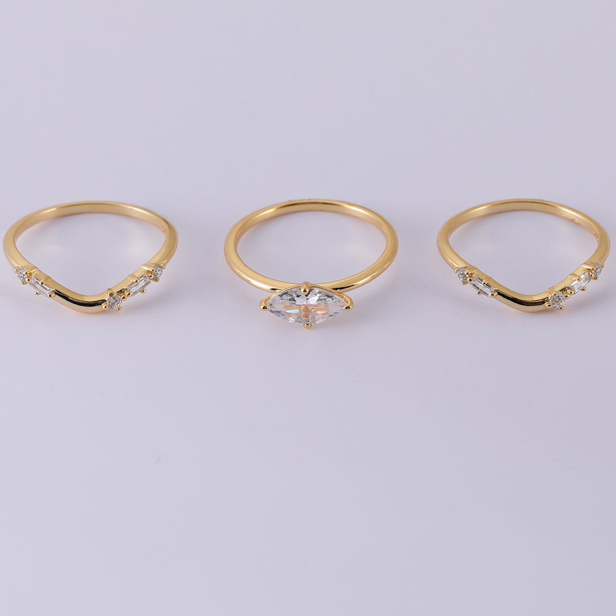 18k Gold-covered 925 Silver Triple Rings with 1ct Centre Moissanite
