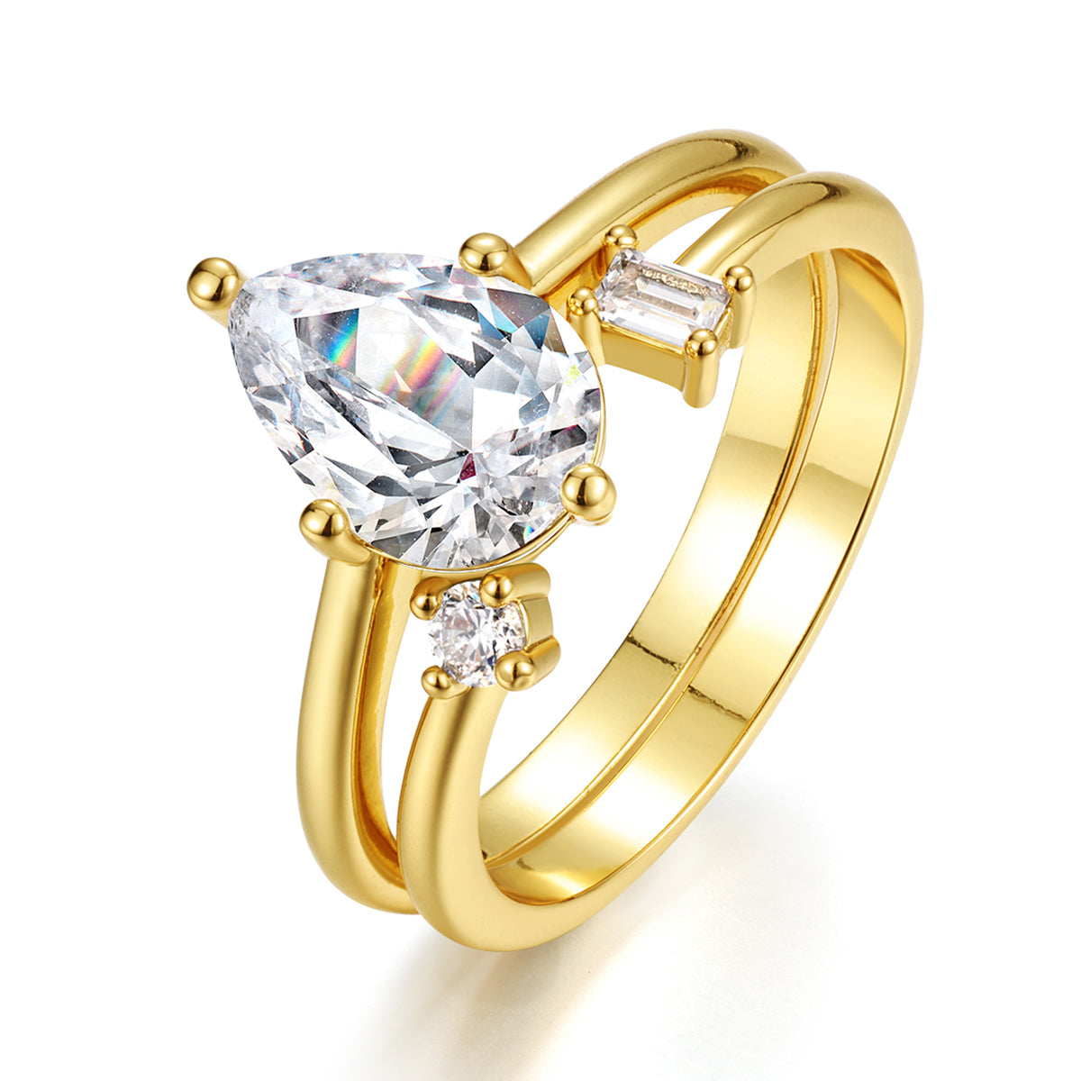 18k Gold-covered 925 Silver Paired Rings with a 2.5ct Moissanite