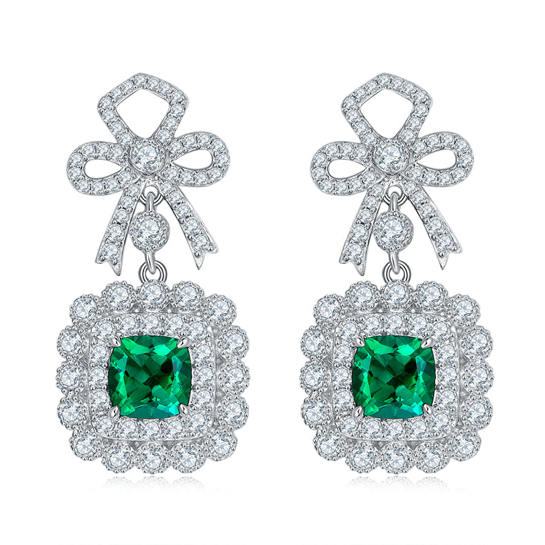 Lab-Created Emerald and Zircon 18k Gold-Coated 925 Silver Earrings