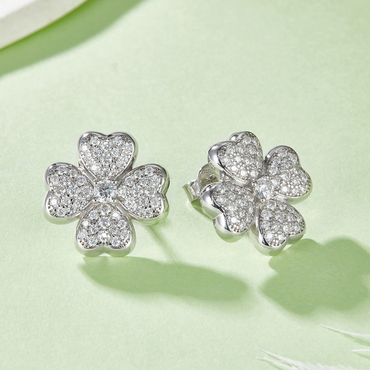 4-Leaf Clover 18k Gold-Coated 925 Silver Black Moissanite Earrings
