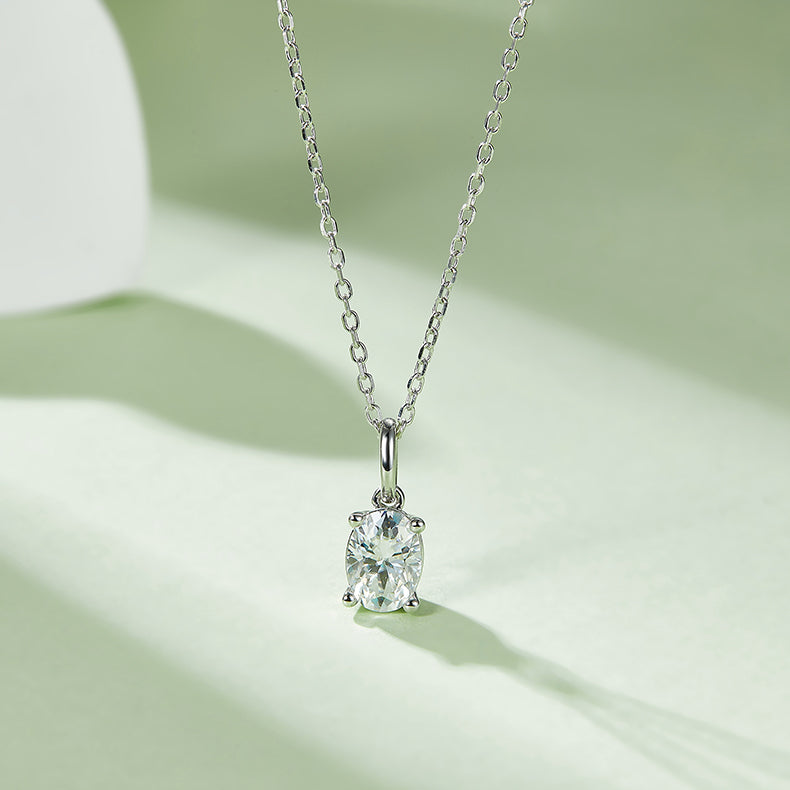 18k Gold Necklace with Oval 2ct Lab-Created Diamond