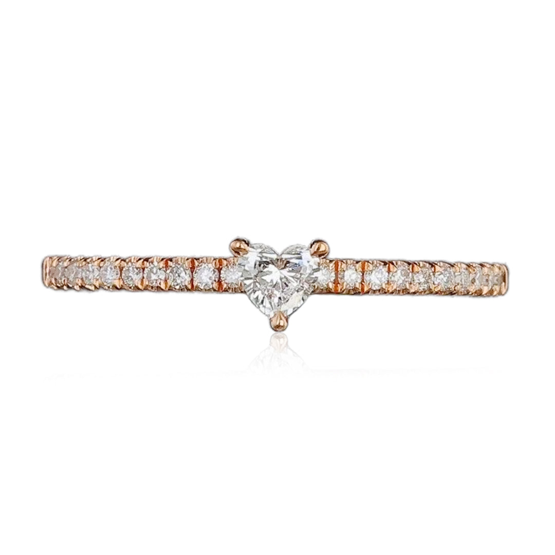 18k Gold Heart Ring with Band Diamonds