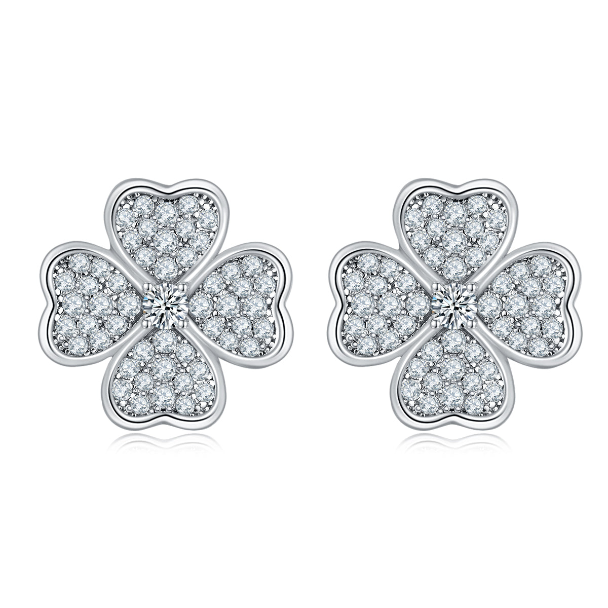 4-Leaf Clover 18k Gold-Coated 925 Silver White Moissanite Earrings