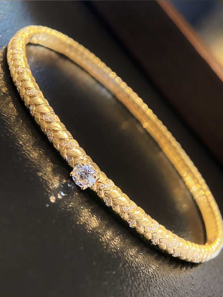 18k Gold Thread-Textured Bracelet with Diamonds