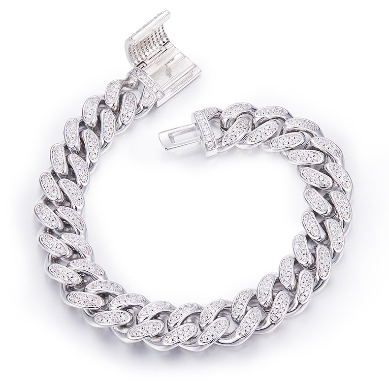 Masculine 925 Silver Chain Bracelet with Brilliant Moissanites