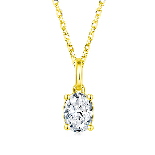 18k Gold Necklace with Oval 2ct Lab-Created Diamond