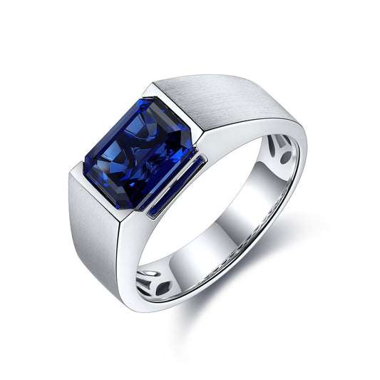 925 Silver Ring with 3.5ct Lab-Created Blue Sapphire