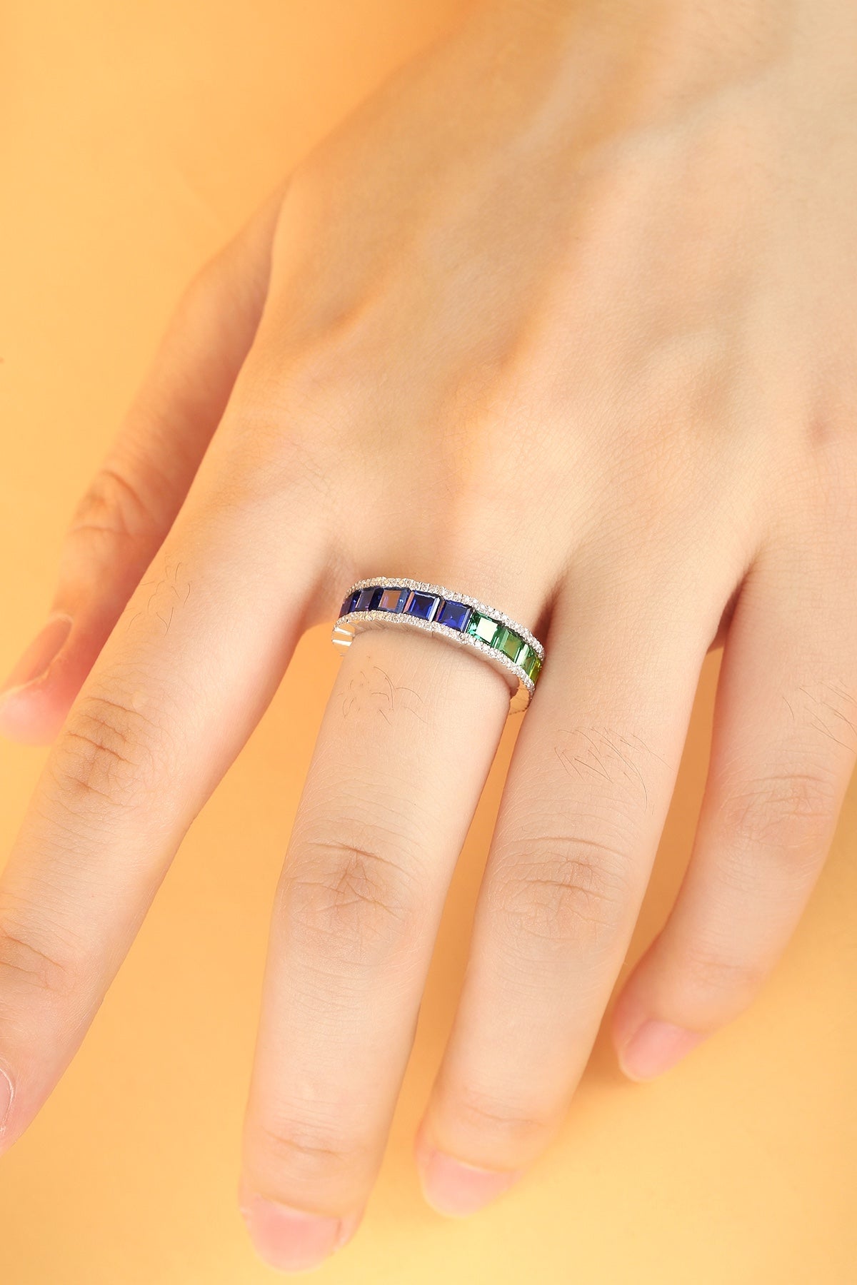 925 Silver Lab-Created Sapphire Rainbow Ring