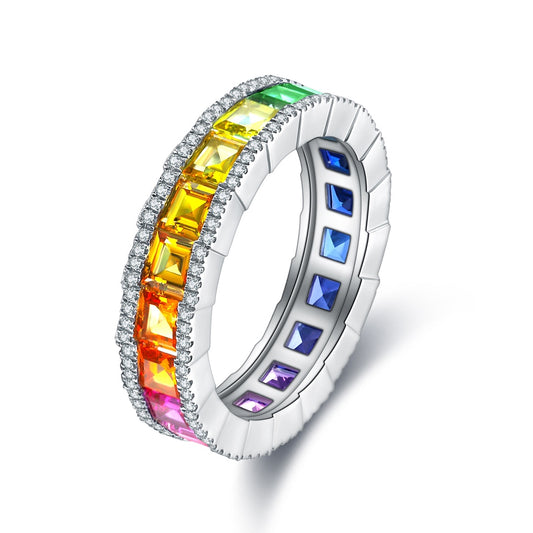 925 Silver Lab-Created Sapphire Rainbow Ring