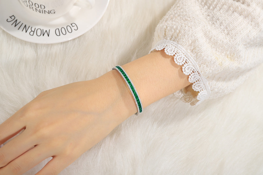 925 Silver Bracelet with Lab-Created Emerald