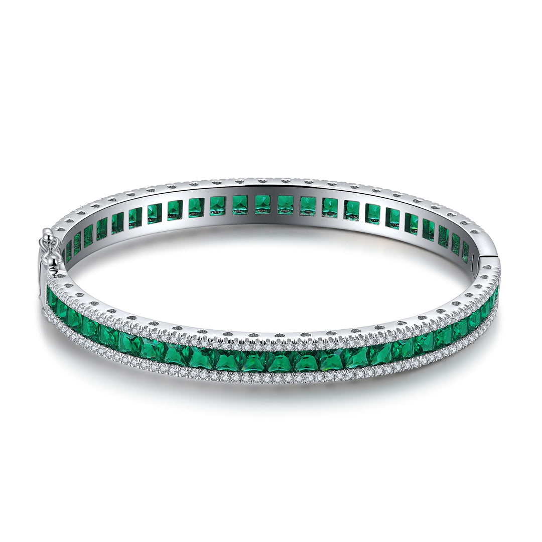 925 Silver Bracelet with Lab-Created Emerald